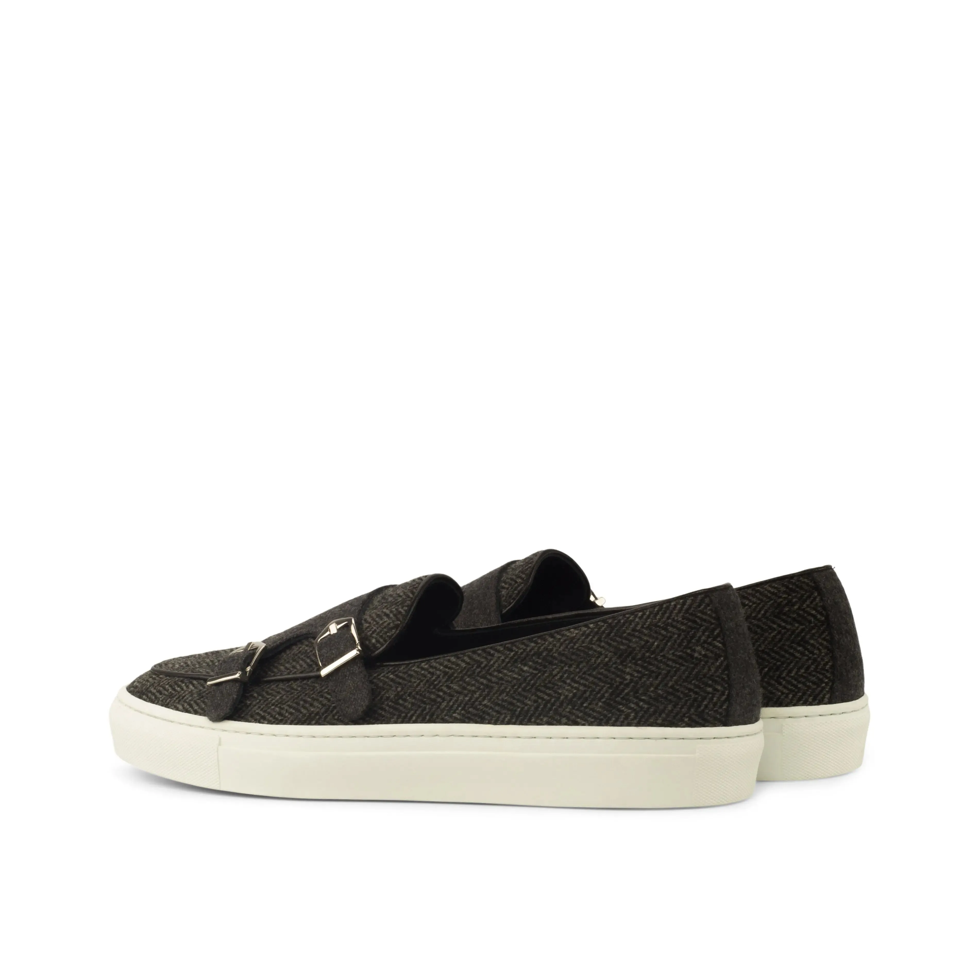 DapperFam Riviera in Herringbone / Dark Grey Men's Flannel & Sartorial Monk Sneaker