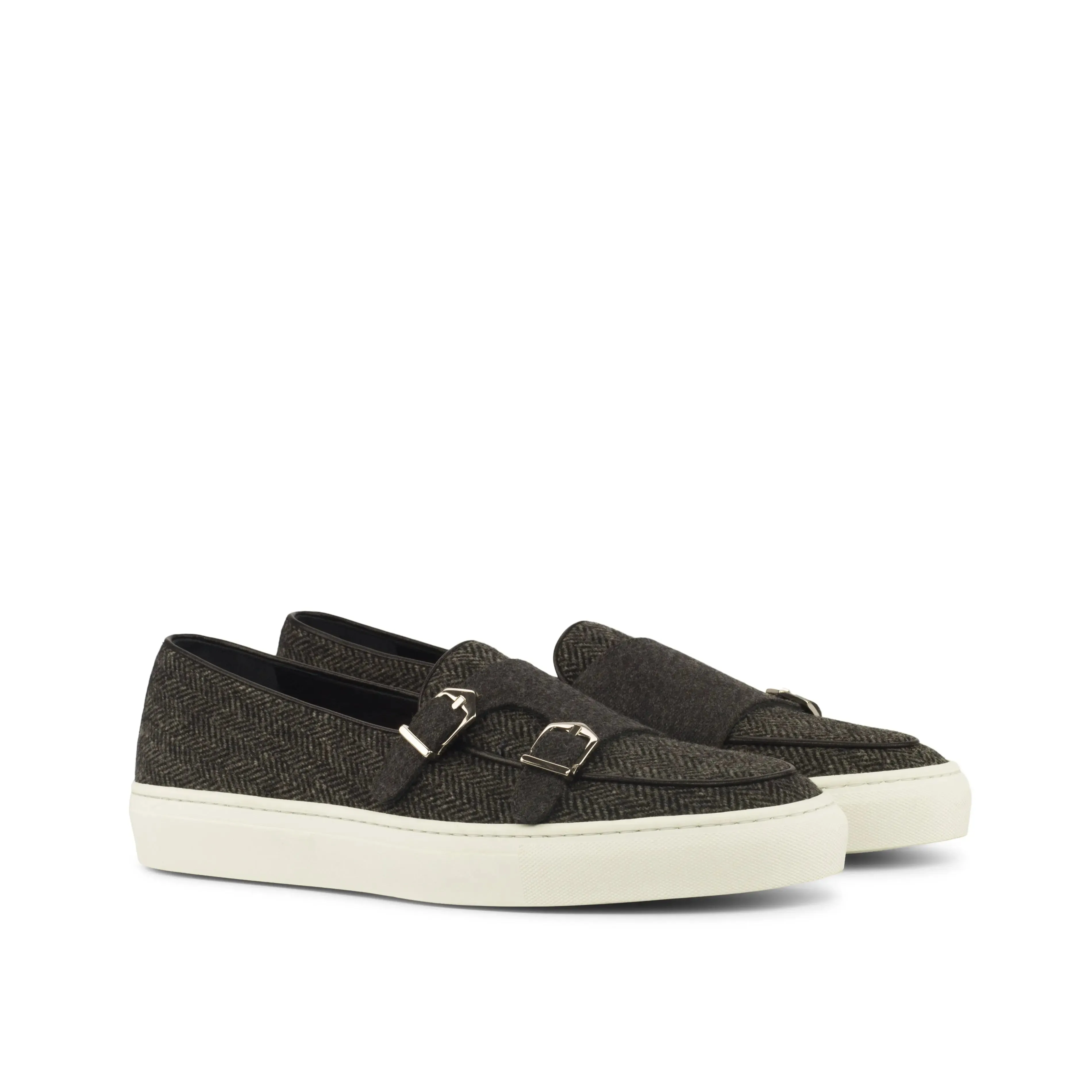 DapperFam Riviera in Herringbone / Dark Grey Men's Flannel & Sartorial Monk Sneaker