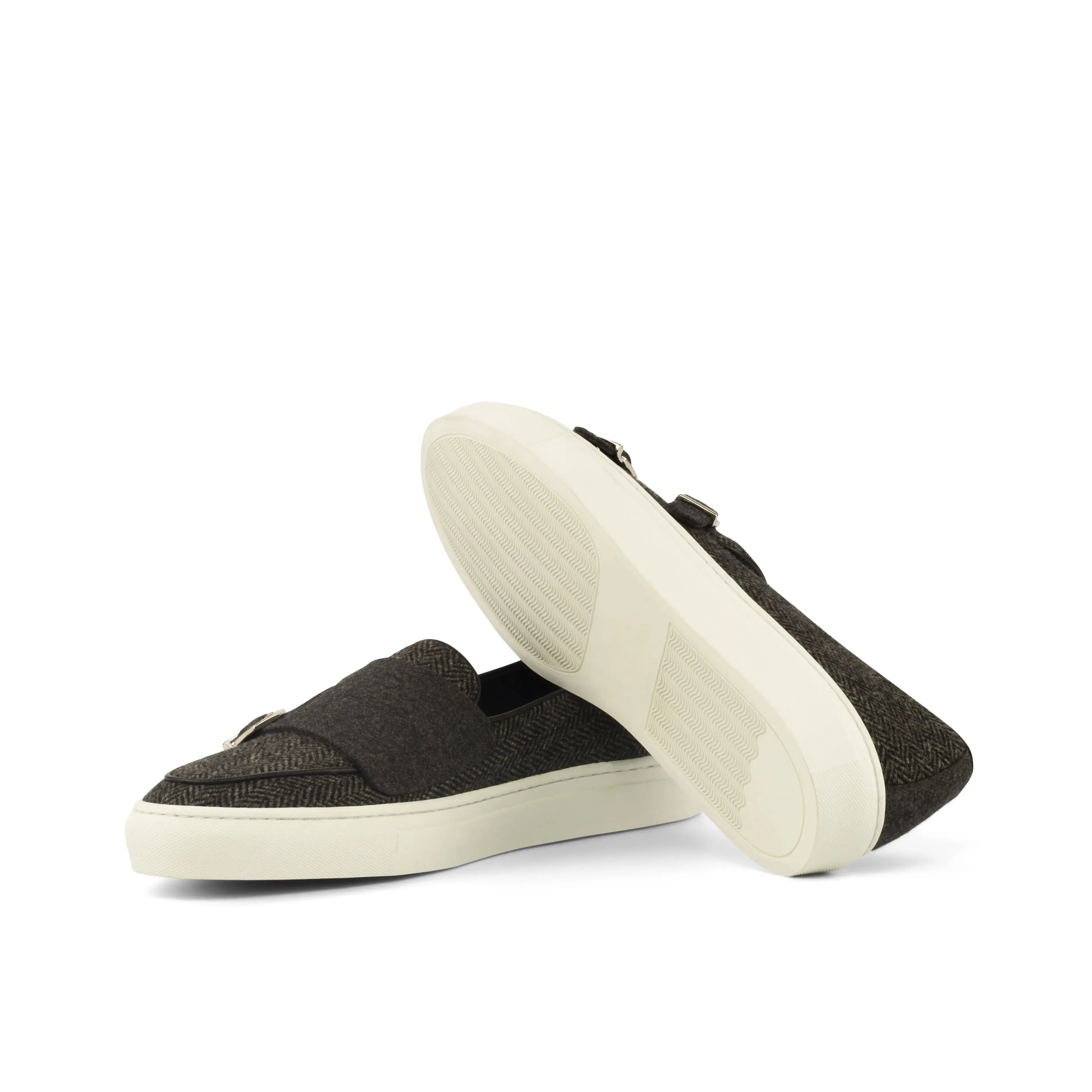 DapperFam Riviera in Herringbone / Dark Grey Men's Flannel & Sartorial Monk Sneaker