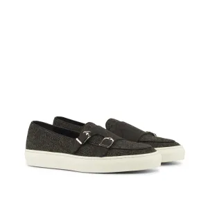 DapperFam Riviera in Herringbone / Dark Grey Men's Flannel & Sartorial Monk Sneaker