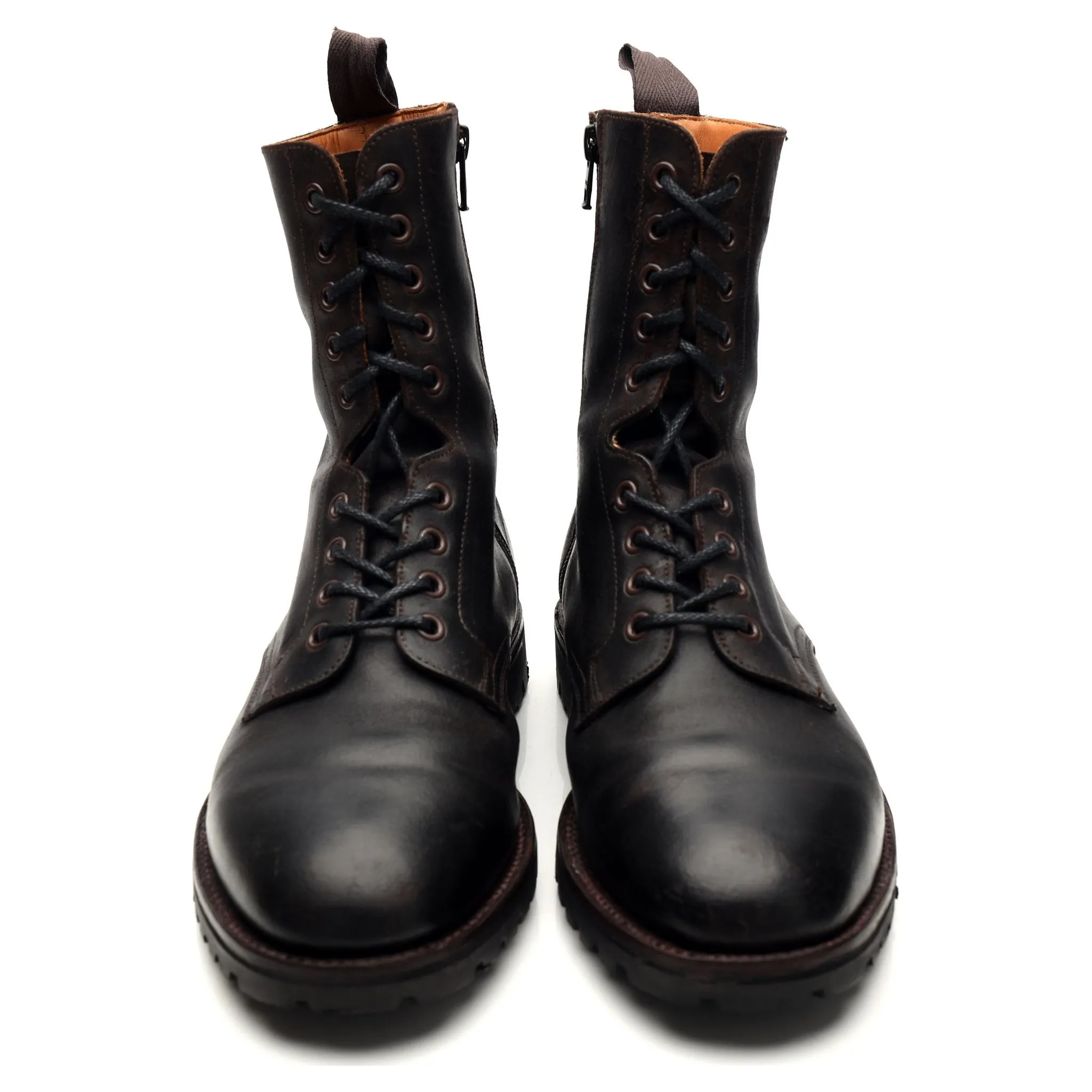 Dark Brown Waxed Leather Boots UK 7