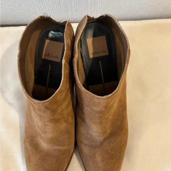 Dolce Vita Helms Brown Suede Stacked Heel Slip On Ankle Boots Women’s Size 10