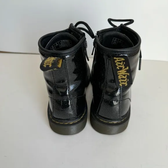 Dr. Martens Girls 1460 Glitter Patent Leather Boots Black Lace Up Zipper Size 3