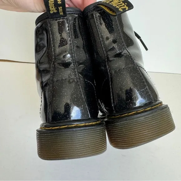 Dr. Martens Girls 1460 Glitter Patent Leather Boots Black Lace Up Zipper Size 3