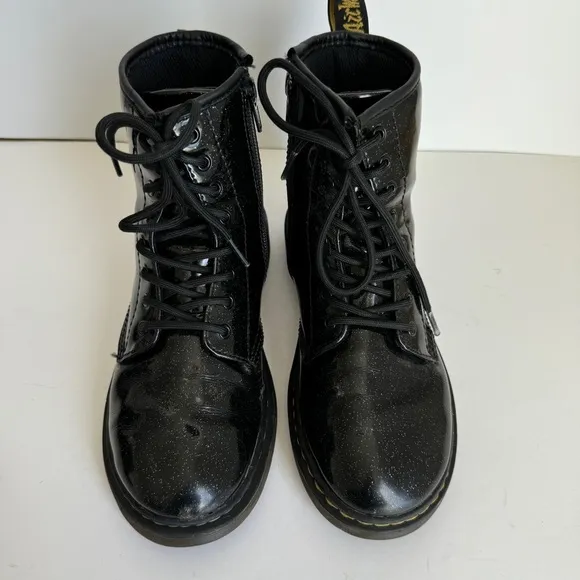 Dr. Martens Girls 1460 Glitter Patent Leather Boots Black Lace Up Zipper Size 3
