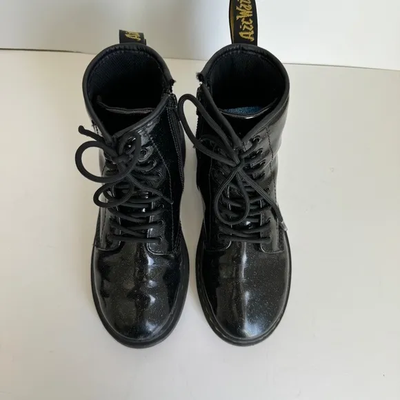 Dr. Martens Girls 1460 Glitter Patent Leather Boots Black Lace Up Zipper Size 3