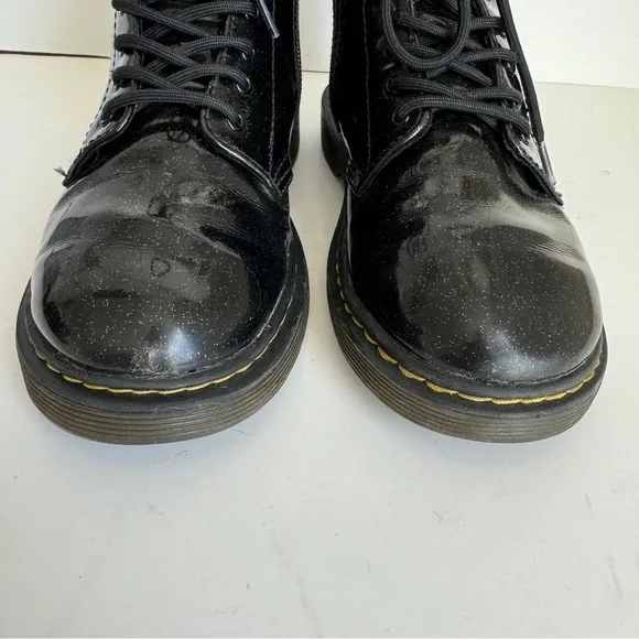 Dr. Martens Girls 1460 Glitter Patent Leather Boots Black Lace Up Zipper Size 3