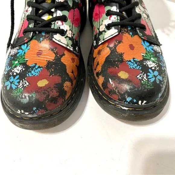 Dr. Martens Junior 1460 Floral Mash Up Leather Lace Up Zip Boots US Kids 4 EU 36