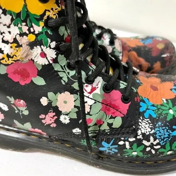 Dr. Martens Junior 1460 Floral Mash Up Leather Lace Up Zip Boots US Kids 4 EU 36