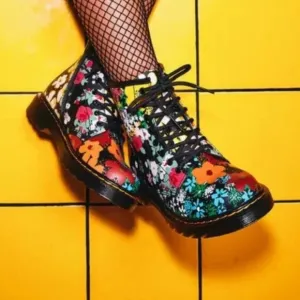 Dr. Martens Junior 1460 Floral Mash Up Leather Lace Up Zip Boots US Kids 4 EU 36