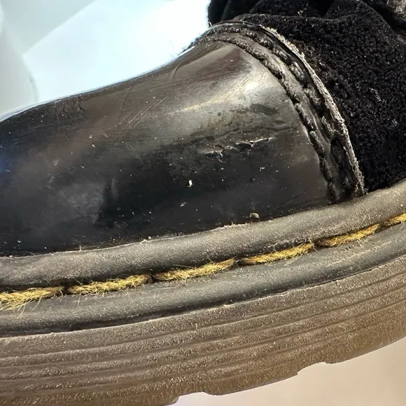 DR. MARTENS Pooch Black Velvet Patent Leather Zip-Up Boots Sz 1 kids