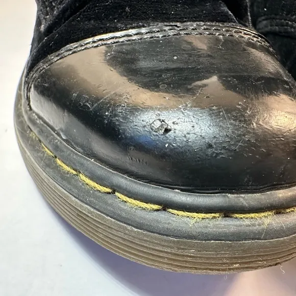 DR. MARTENS Pooch Black Velvet Patent Leather Zip-Up Boots Sz 1 kids