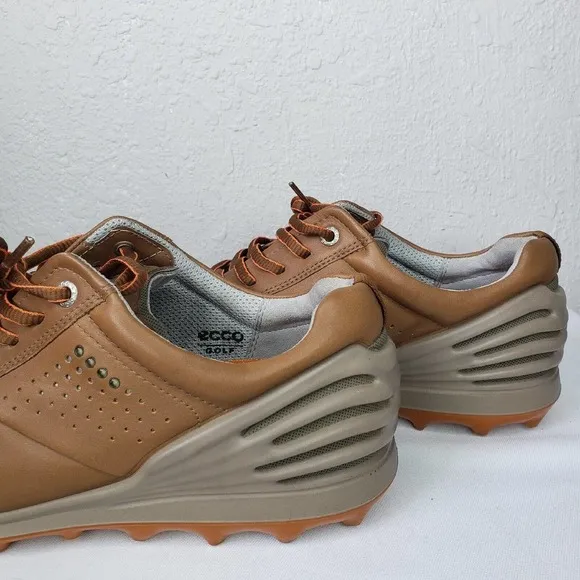 Ecco Golf Men's Brown Leather Golf Spike Less Shoes  Athletic