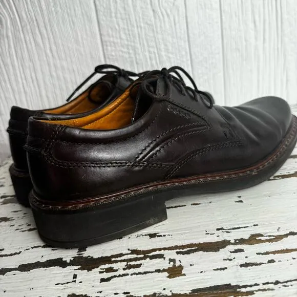 ECCO Men's Oxfords Round Toe Dark Brown Dress Shoes 33154 Career Business Sz 42