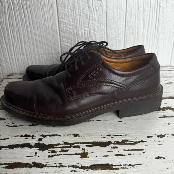 ECCO Men's Oxfords Round Toe Dark Brown Dress Shoes 33154 Career Business Sz 42