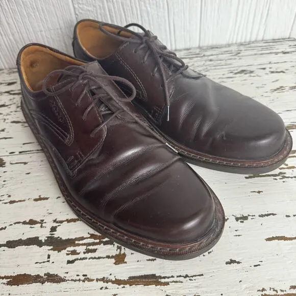 ECCO Men's Oxfords Round Toe Dark Brown Dress Shoes 33154 Career Business Sz 42