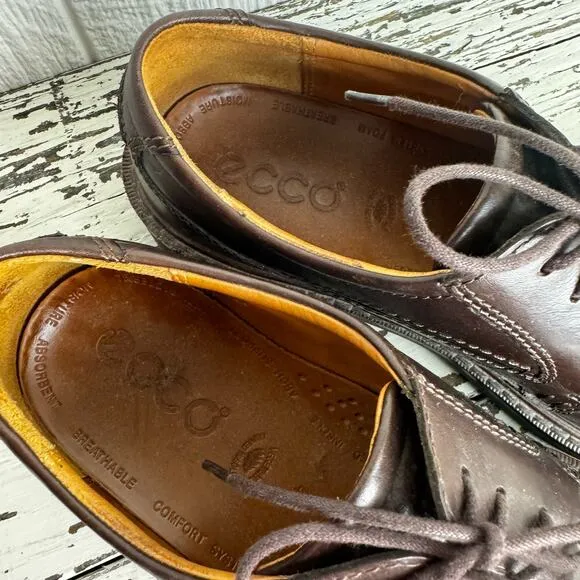 ECCO Men's Oxfords Round Toe Dark Brown Dress Shoes 33154 Career Business Sz 42