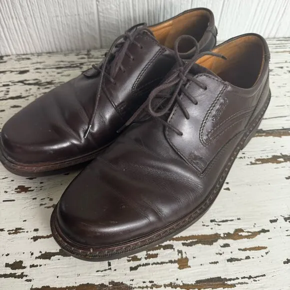 ECCO Men's Oxfords Round Toe Dark Brown Dress Shoes 33154 Career Business Sz 42