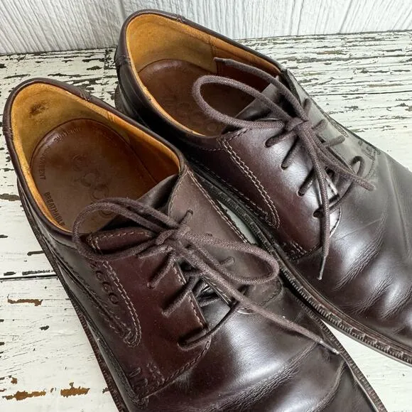 ECCO Men's Oxfords Round Toe Dark Brown Dress Shoes 33154 Career Business Sz 42
