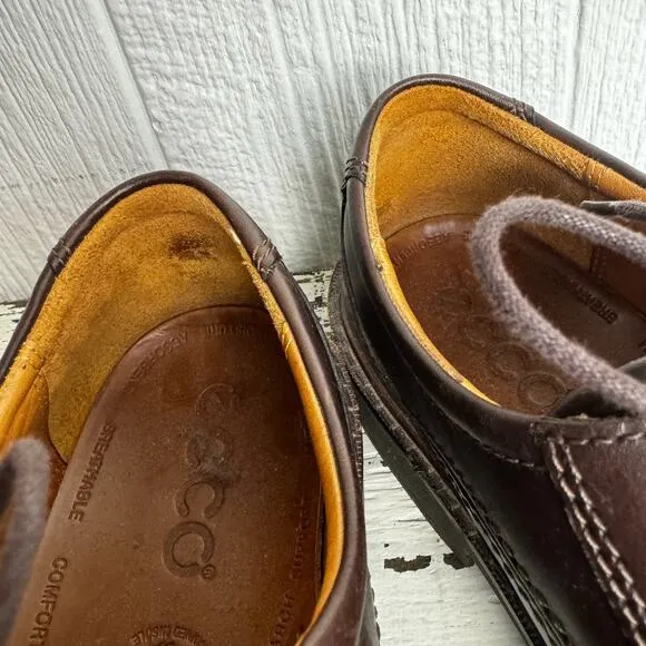 ECCO Men's Oxfords Round Toe Dark Brown Dress Shoes 33154 Career Business Sz 42