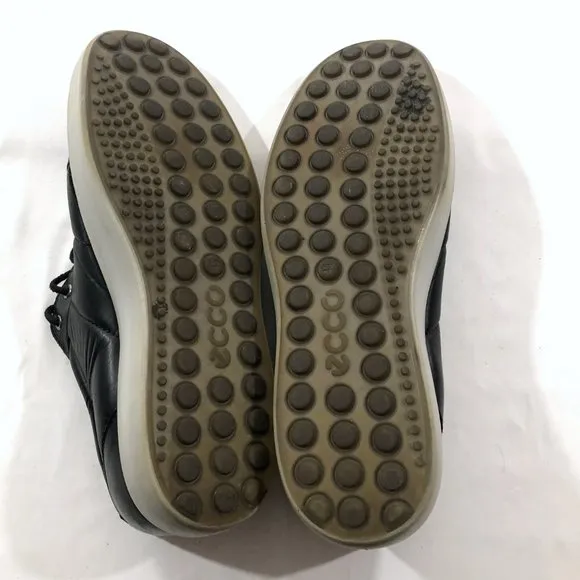 Ecco Men's Soft 7 Premium Black Concrete &amp; White Droid Leather Sneaker Shoes 11