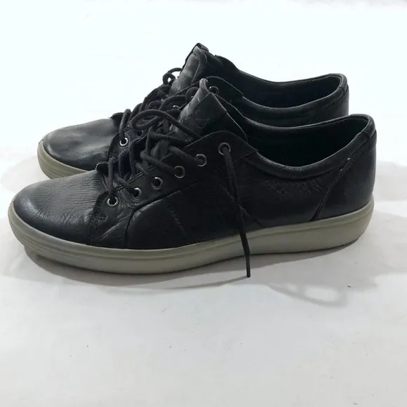 Ecco Men's Soft 7 Premium Black Concrete &amp; White Droid Leather Sneaker Shoes 11