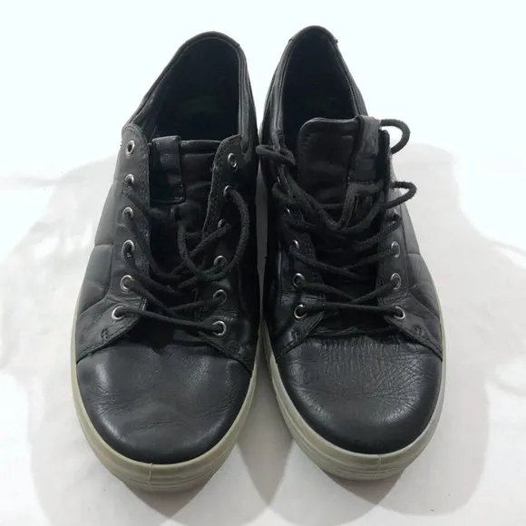 Ecco Men's Soft 7 Premium Black Concrete &amp; White Droid Leather Sneaker Shoes 11