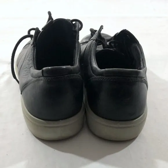 Ecco Men's Soft 7 Premium Black Concrete &amp; White Droid Leather Sneaker Shoes 11