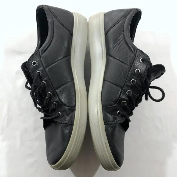 Ecco Men's Soft 7 Premium Black Concrete &amp; White Droid Leather Sneaker Shoes 11