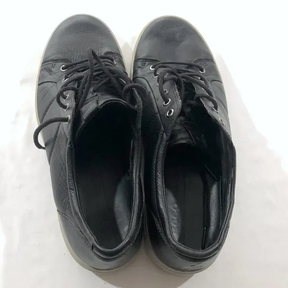 Ecco Men's Soft 7 Premium Black Concrete &amp; White Droid Leather Sneaker Shoes 11