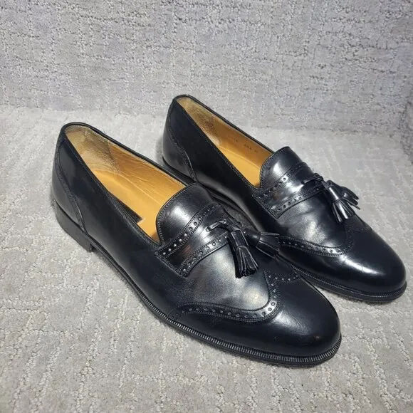Emanuel Paolo Men's Size 9M US Black Leather Tasseled Loafer Dress Shoes 8016