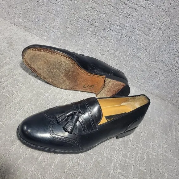 Emanuel Paolo Men's Size 9M US Black Leather Tasseled Loafer Dress Shoes 8016