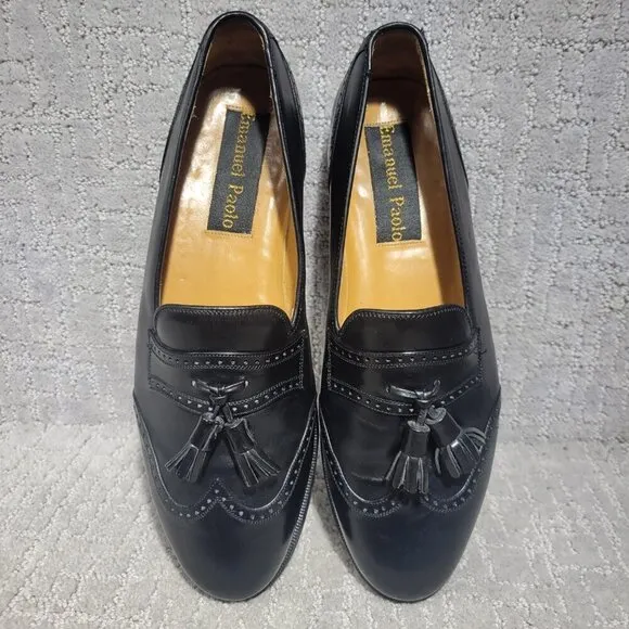 Emanuel Paolo Men's Size 9M US Black Leather Tasseled Loafer Dress Shoes 8016