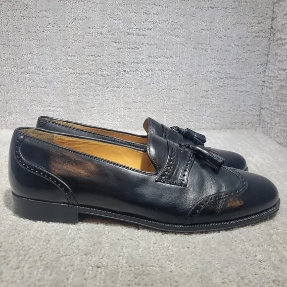 Emanuel Paolo Men's Size 9M US Black Leather Tasseled Loafer Dress Shoes 8016