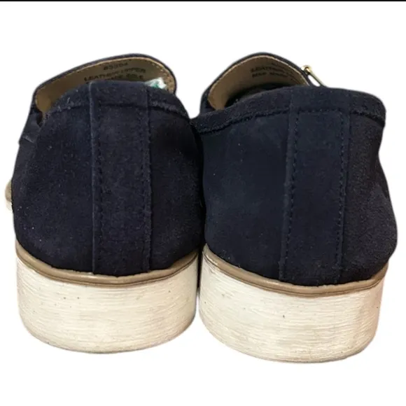 Enzo Tesoti Leather Suede Low Heel Loafer Sz 85 US (39 EU) Navy w/ Gold Accent