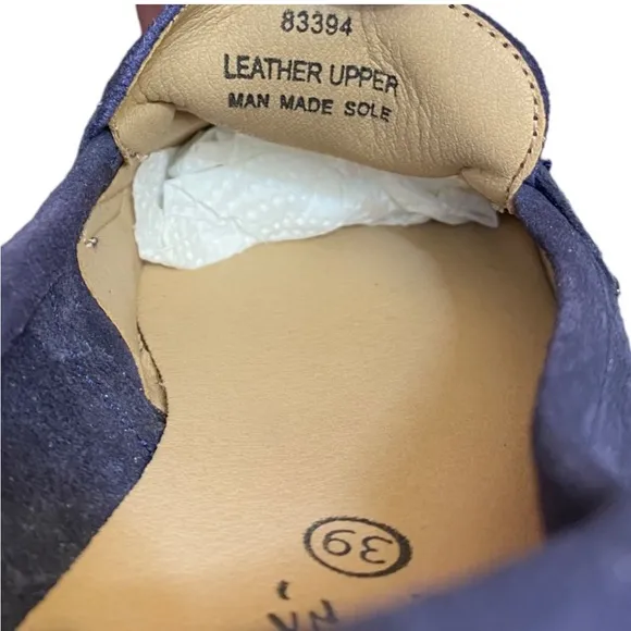 Enzo Tesoti Leather Suede Low Heel Loafer Sz 85 US (39 EU) Navy w/ Gold Accent