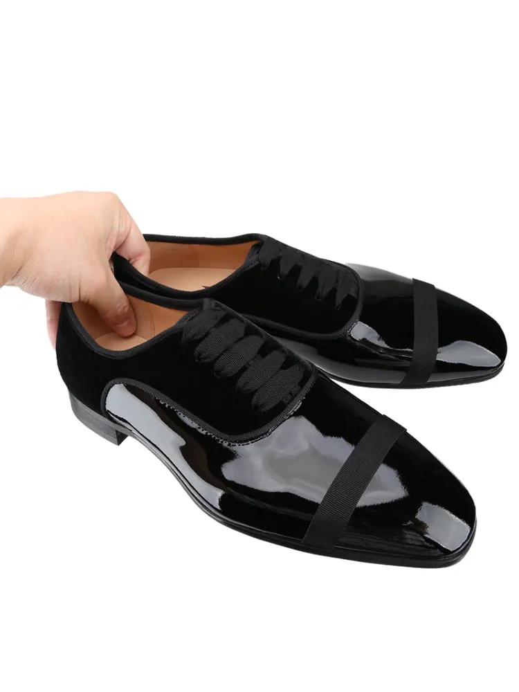 European and American patent leather velvet men's formal leather shoes are suitable for wedding receptions and dances, handmade custom laces, Oxford shoes for men