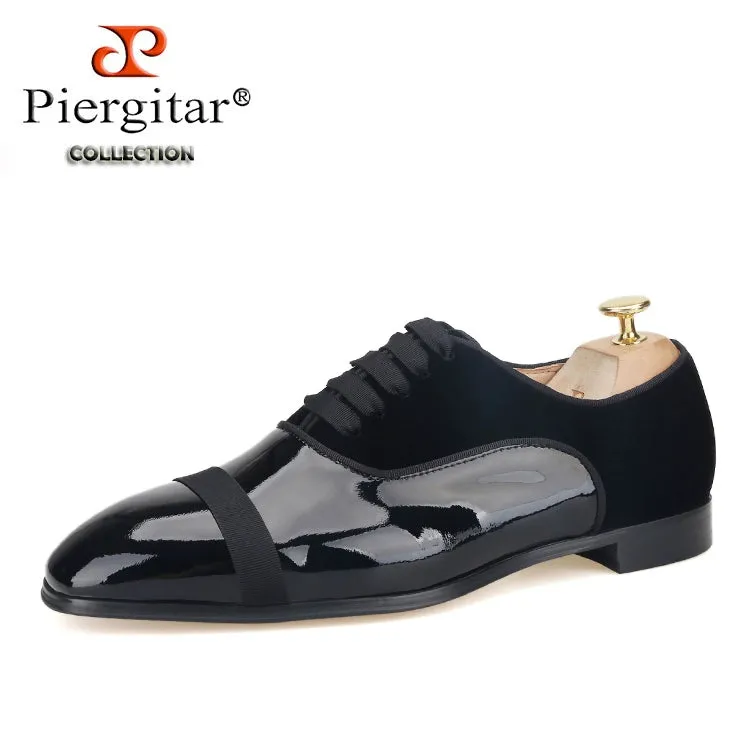 European and American patent leather velvet men's formal leather shoes are suitable for wedding receptions and dances, handmade custom laces, Oxford shoes for men
