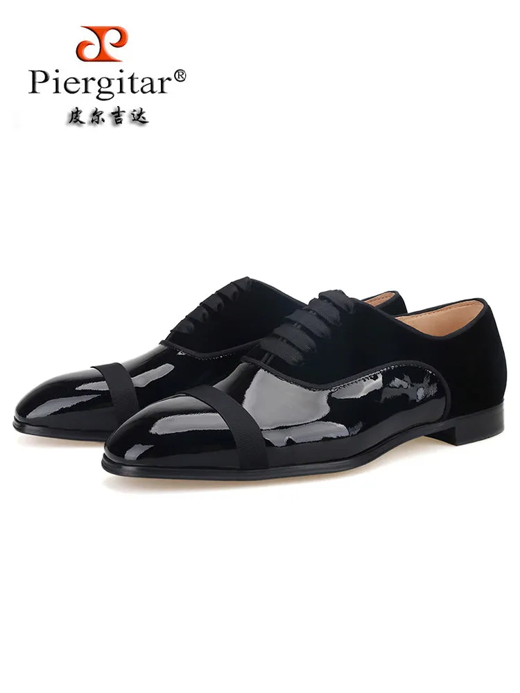 European and American patent leather velvet men's formal leather shoes are suitable for wedding receptions and dances, handmade custom laces, Oxford shoes for men