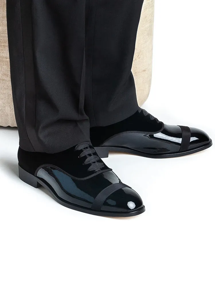 European and American patent leather velvet men's formal leather shoes are suitable for wedding receptions and dances, handmade custom laces, Oxford shoes for men