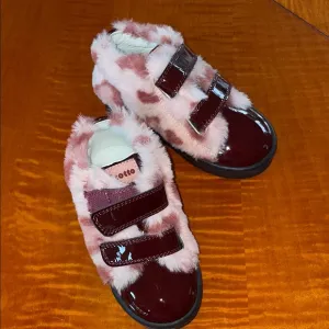Falcotto Kids' Pink and Burgundy Furry Sneakers  leather  faux   Fur 22 us 6