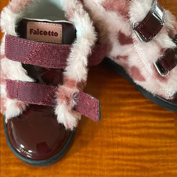Falcotto Kids' Pink and Burgundy Furry Sneakers  leather  faux   Fur 22 us 6