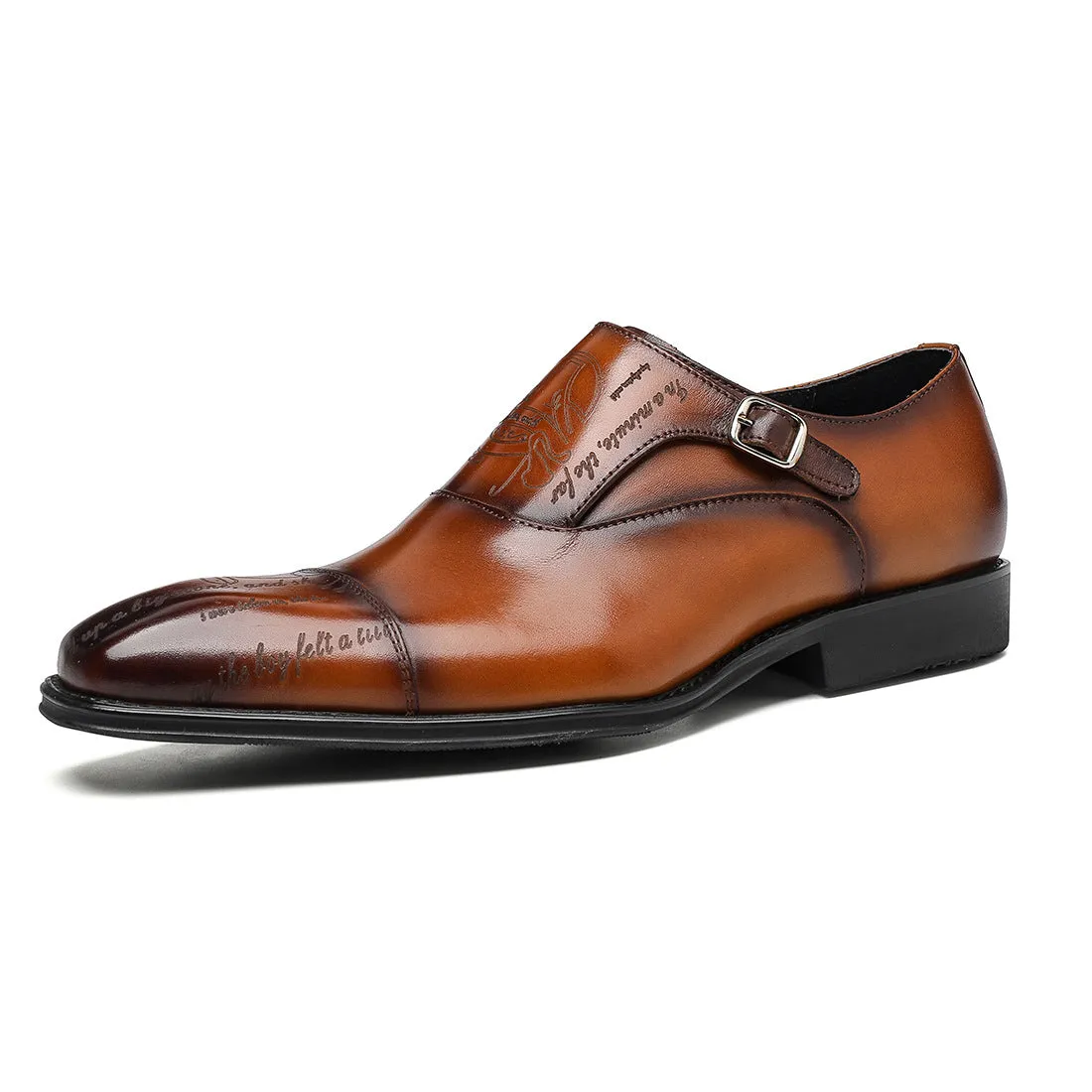 Fashion Business Formal Wear Leather Shoes Men's Genuine Leather England Style Buckle Monk Monk Shoes Carved Cowhide Men's Shoes89812