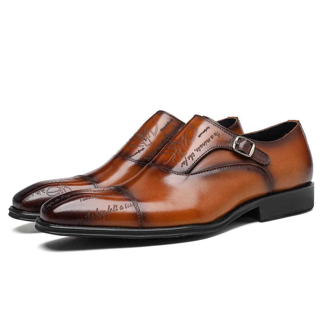 Fashion Business Formal Wear Leather Shoes Men's Genuine Leather England Style Buckle Monk Monk Shoes Carved Cowhide Men's Shoes89812