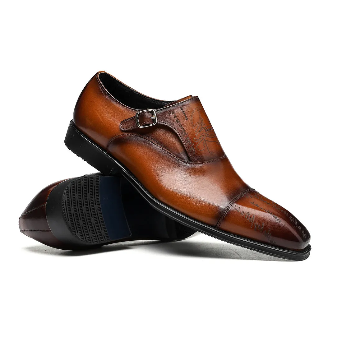 Fashion Business Formal Wear Leather Shoes Men's Genuine Leather England Style Buckle Monk Monk Shoes Carved Cowhide Men's Shoes89812