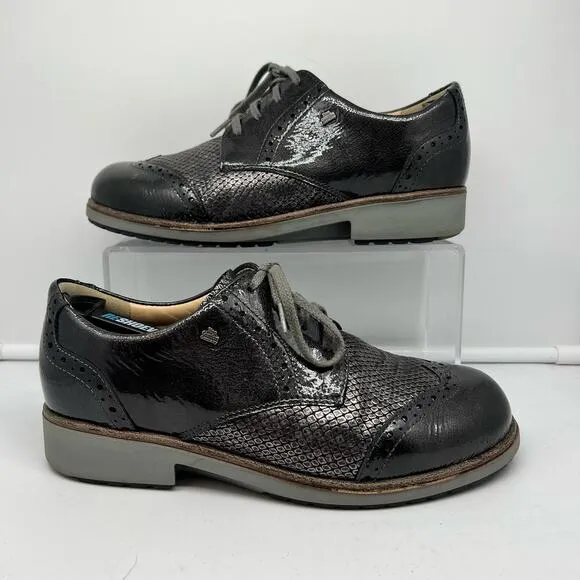 Finn Comfort Shoes Women UK 5.5 US 7.5 Charcoal Gray Patent Leather Snake