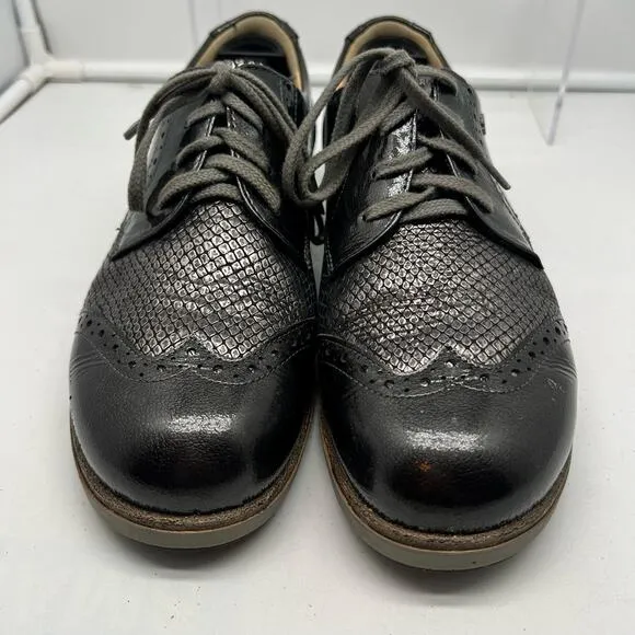 Finn Comfort Shoes Women UK 5.5 US 7.5 Charcoal Gray Patent Leather Snake