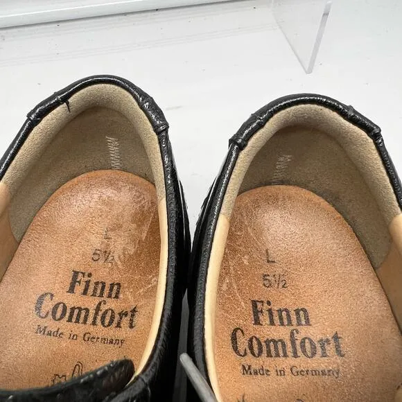 Finn Comfort Shoes Women UK 5.5 US 7.5 Charcoal Gray Patent Leather Snake