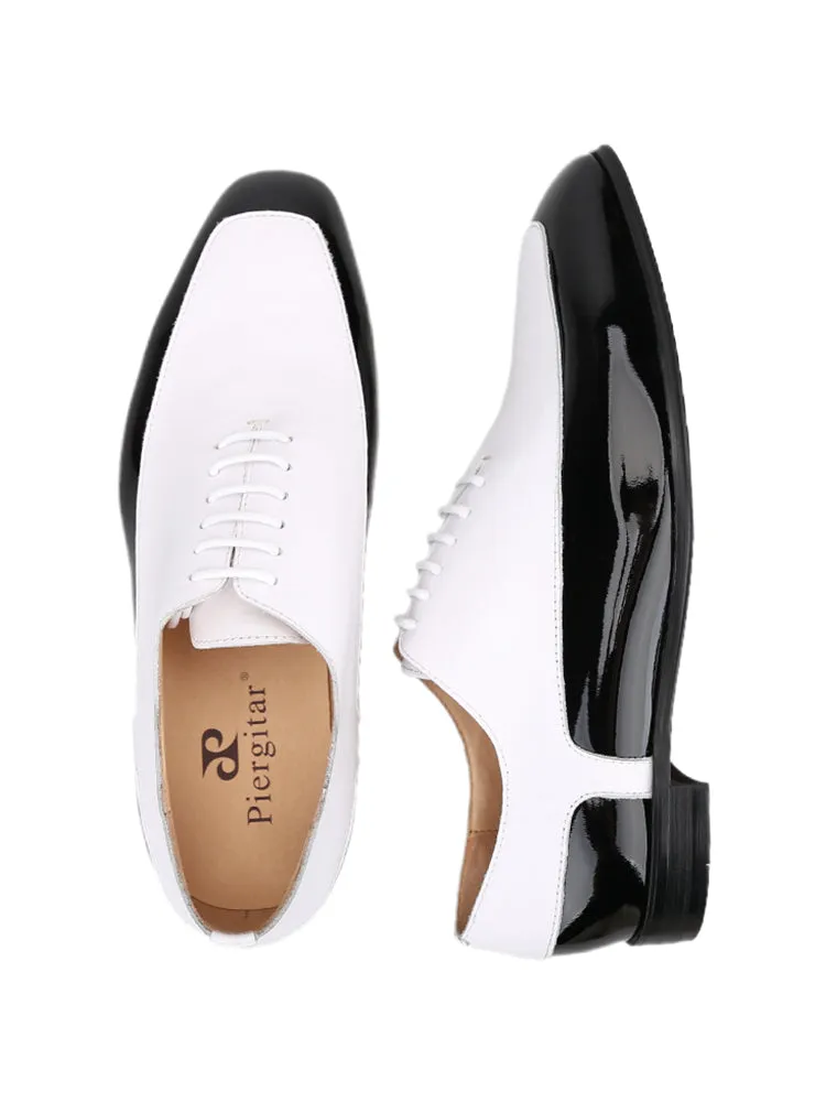 First layer cowhide spliced patent leather British style men's handmade Oxford shoes small square toe red sole wedding banquet formal leather shoes for men