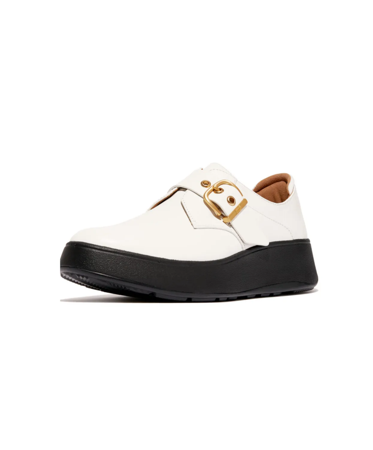 FitFlop F-Mode Leather Flatform Monk Strap Shoe Urban White